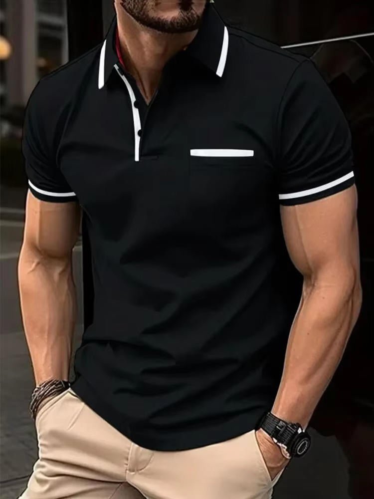 Everyday comfort men's short sleeve polo shirt, classic fit, with a convenient chest pocket.
