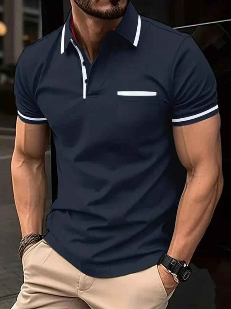 Men's short sleeve polo shirt with a functional chest pocket, ideal for daily casual wear.