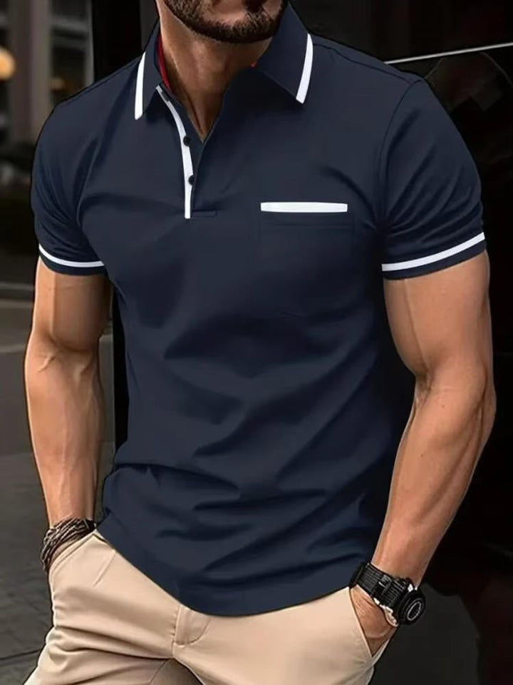 Men's short sleeve polo shirt with a functional chest pocket, ideal for daily casual wear.