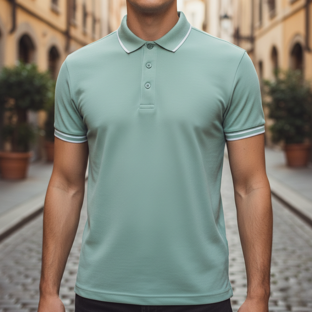 Men's casual short sleeve polo shirt. Tipped collar detail, breathable comfort.