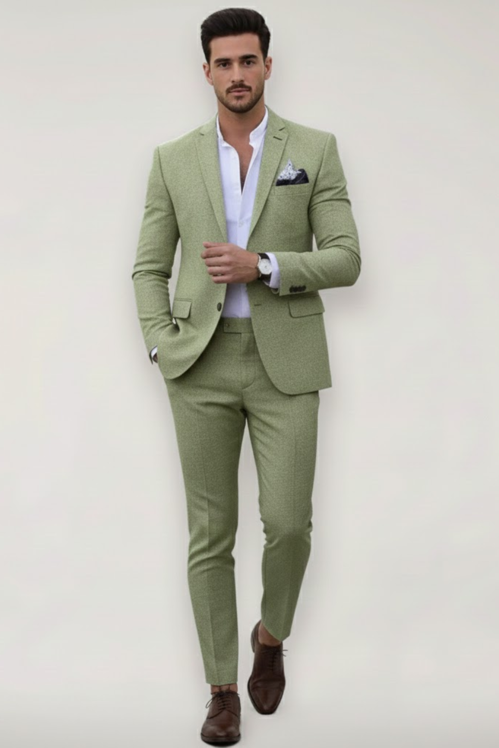 Elegant men's slim fit wedding suit. Perfect two-piece formal wear for business attire, parties & events.