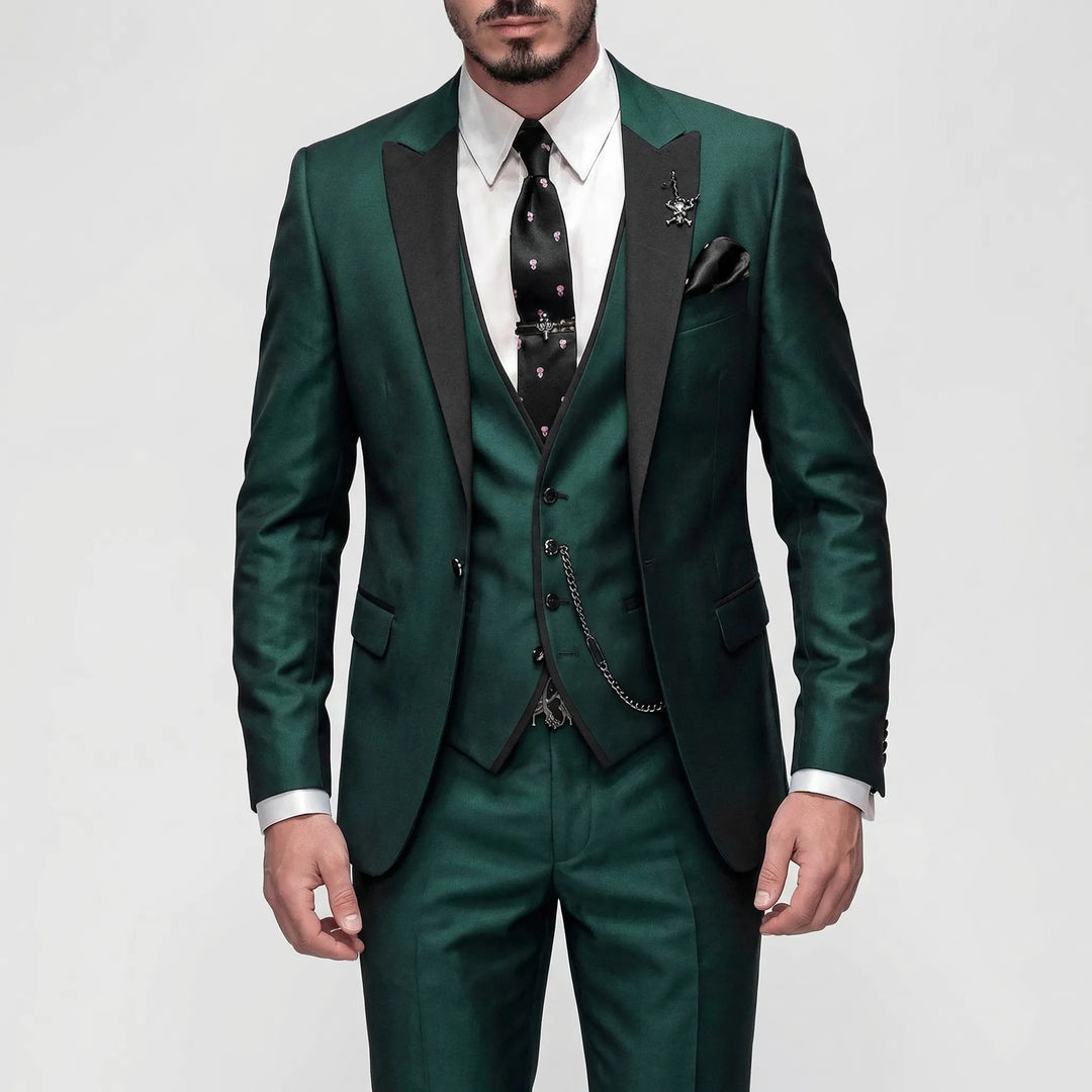 Tailored light blue men's 3-piece formal suit, a modern slim-fit option for business & special events.