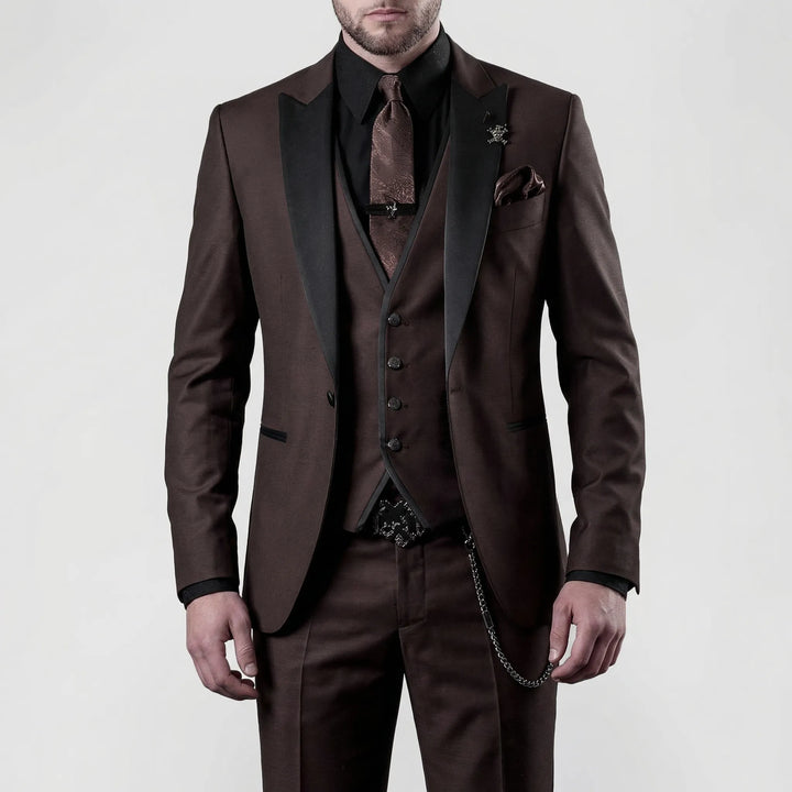 Classic black men's 3-piece slim-fit suit, versatile formal wear for business, weddings & evening events.