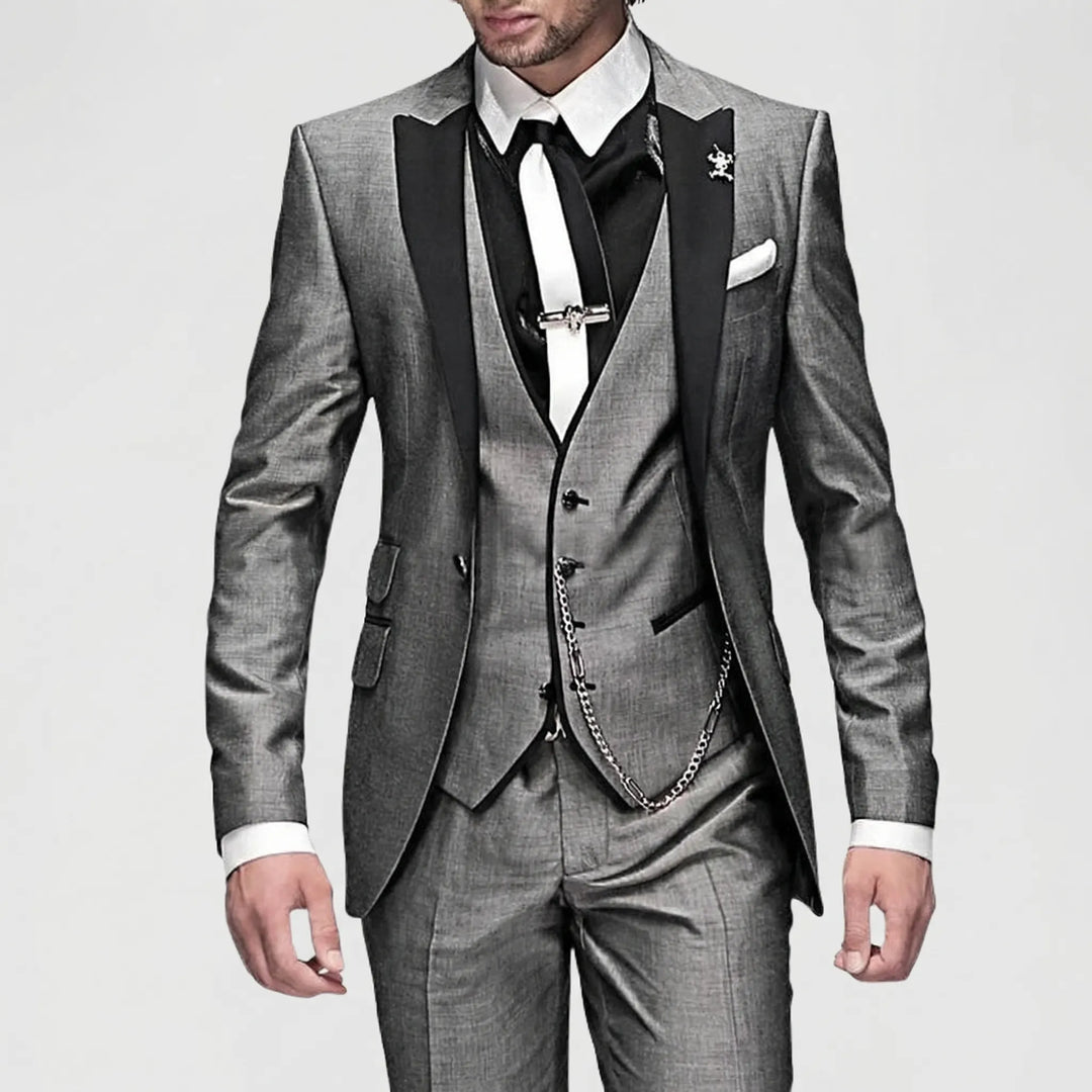 Men's 3-piece slim-fit formal suit in various colors, designed for business, weddings & formal events.