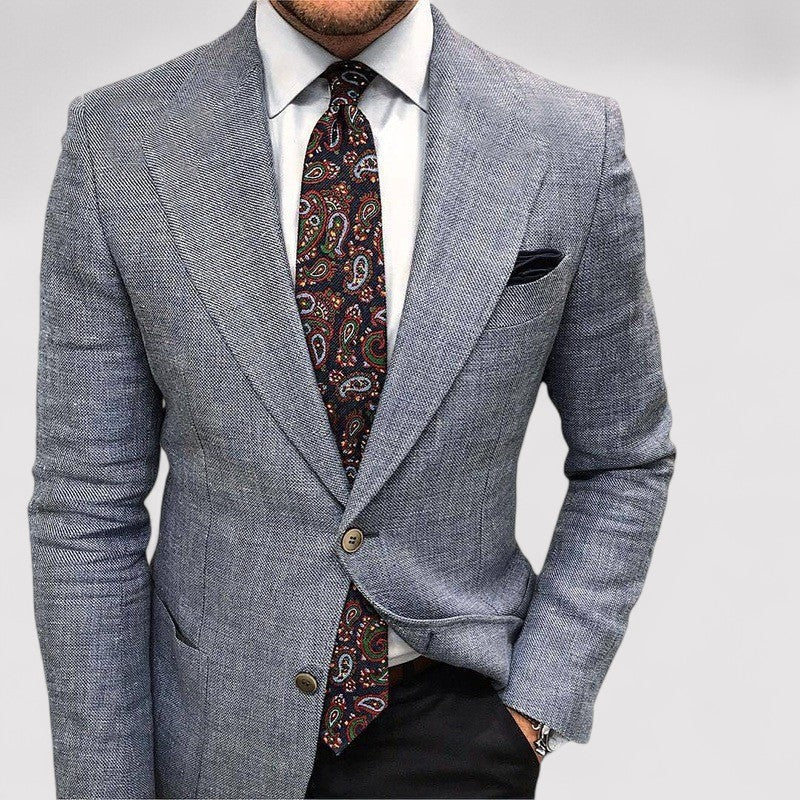 Light blue men's slim fit blazer, a modern tailored jacket for versatile smart-casual & formal wear.