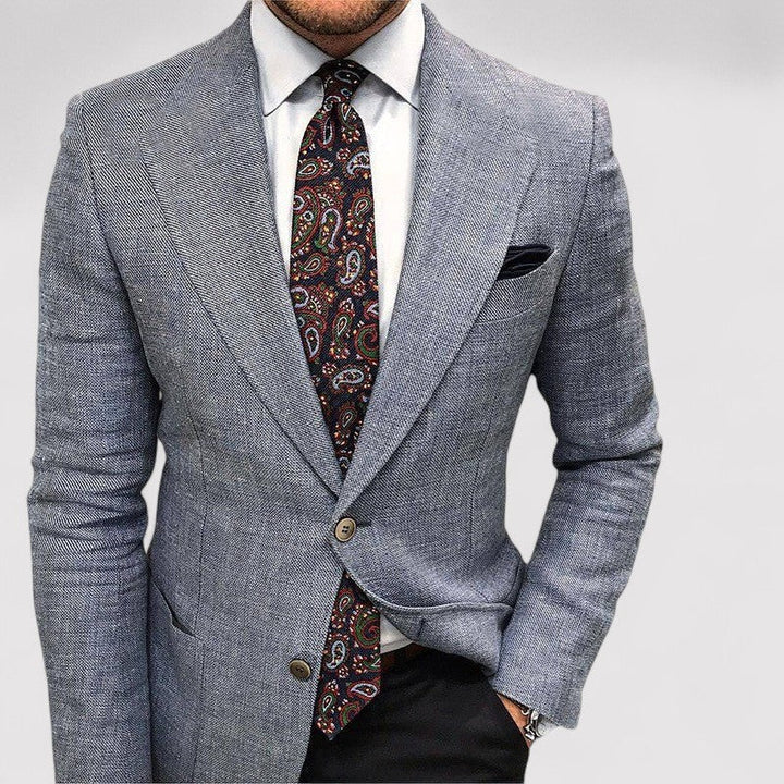 Light blue men's slim fit blazer, a modern tailored jacket for versatile smart-casual & formal wear.