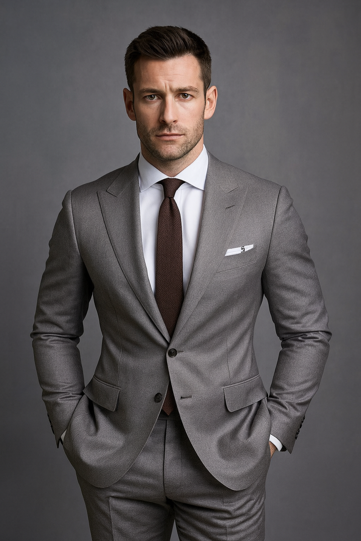 Men's slim fit business suit, professional formal wear. Modern two-piece office attire, perfect for events.