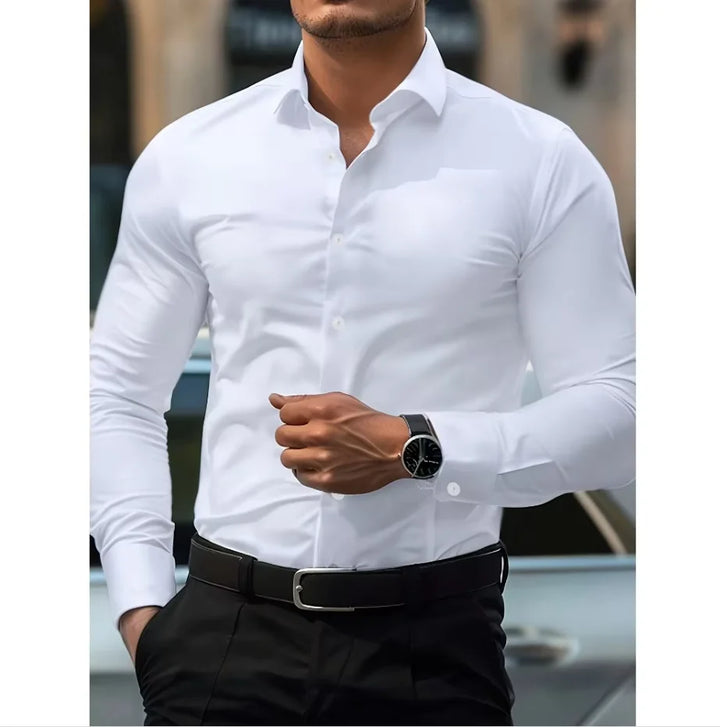 Classic men's long sleeve button-down shirt in a modern slim fit. Ideal for business and casual outfits.