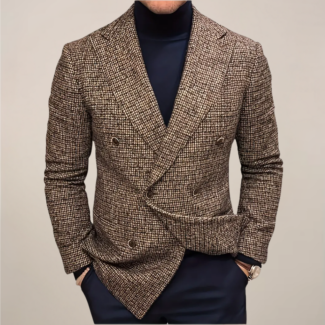 Smart men's check blazer, slim fit. Versatile tailored jacket for events & formal wear.