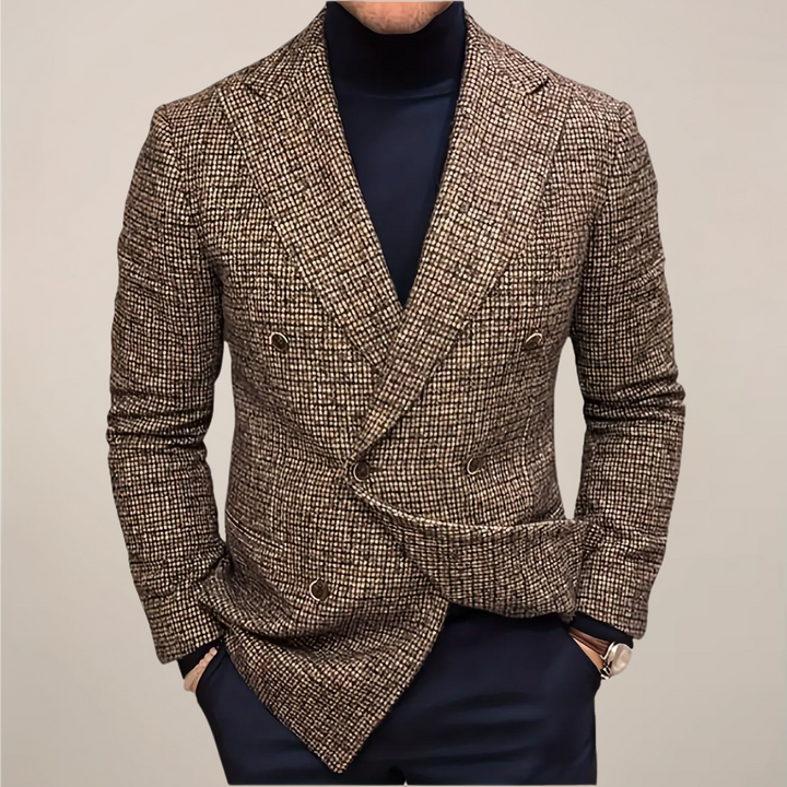 Smart men's check blazer, slim fit. Versatile tailored jacket for events & formal wear.