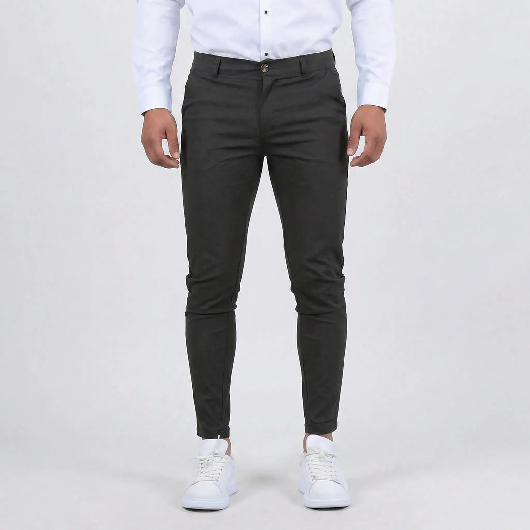 Casual men's slim fit chino pants, perfect for weekend outings and relaxed, comfortable wear.