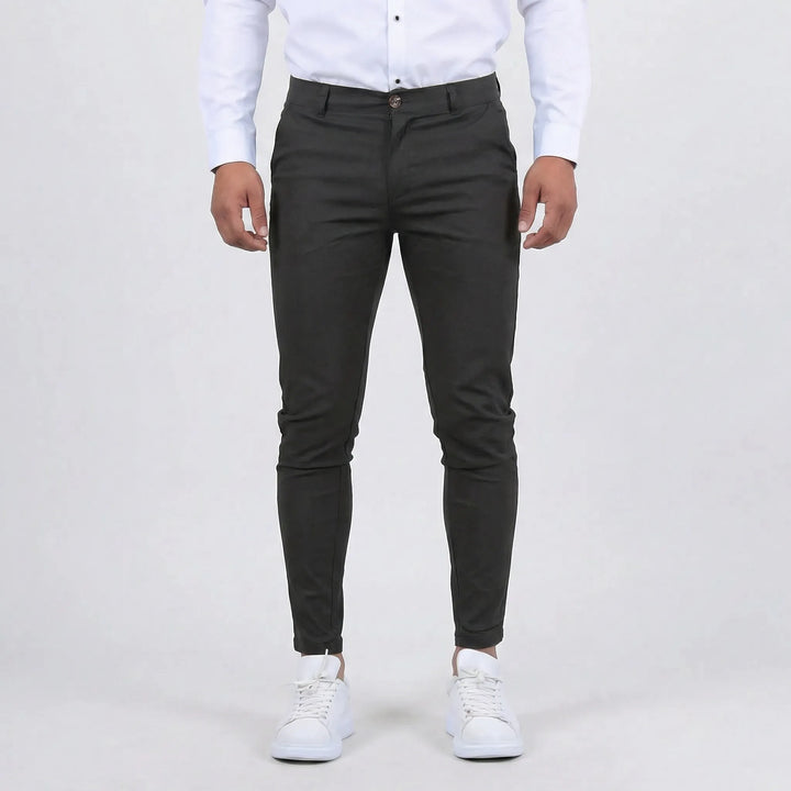 Casual men's slim fit chino pants, perfect for weekend outings and relaxed, comfortable wear.