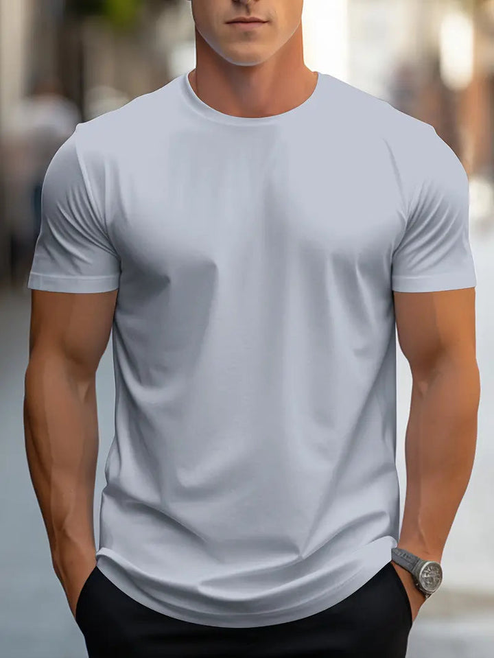 Modern men's slim fit crew neck t-shirt. Short sleeve basic tee for versatile everyday fashion.