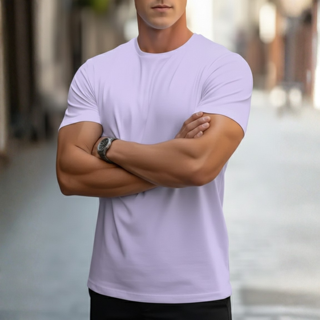 Stylish men's short sleeve t-shirt, slim fit and crew neck for modern spring clothing.