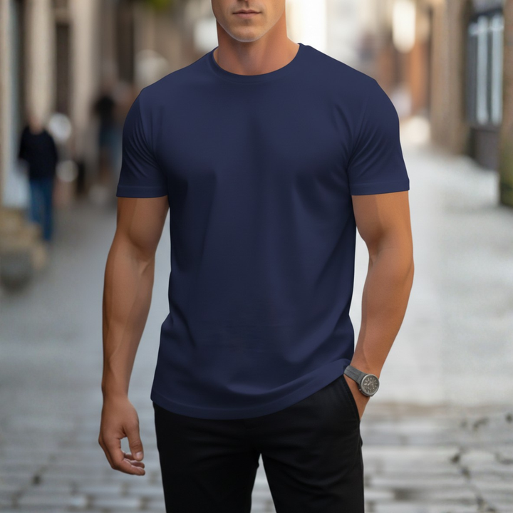 Versatile men's slim fit crew neck t-shirt, perfect for layering or summer essential.