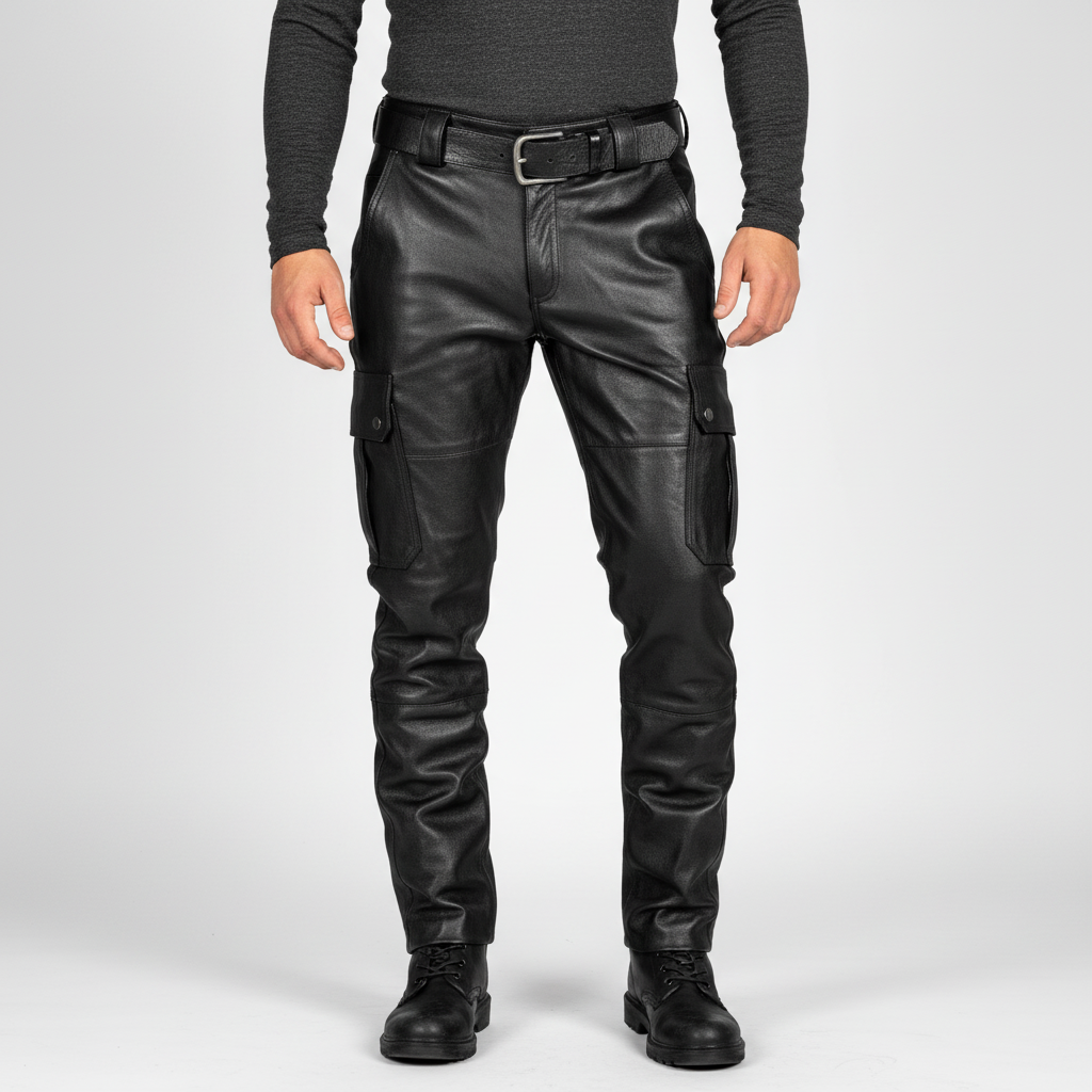 Daryl men's slim-fit motorcycle leather trousers. Sleek biker pants for stylish urban & rock fashion.