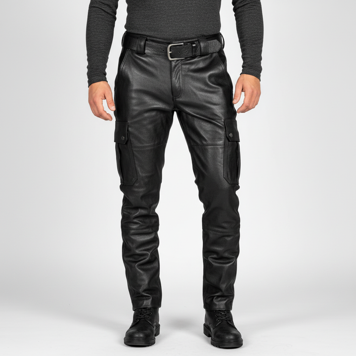 Daryl men's slim-fit motorcycle leather trousers. Sleek biker pants for stylish urban & rock fashion.
