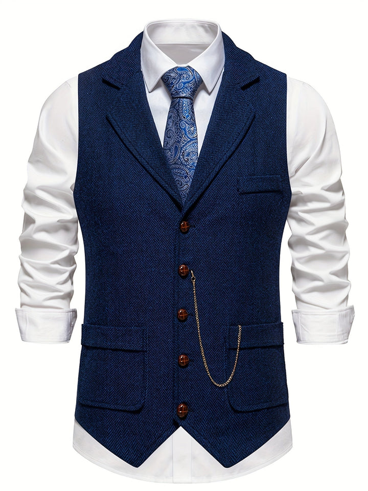 Classic men's herringbone vest, perfect for layering formal wear or adding elegance to business attire.