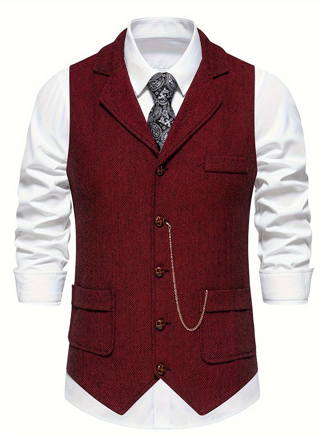 Versatile men's herringbone waistcoat for formal occasions, business attire, or as a stylish wedding vest.