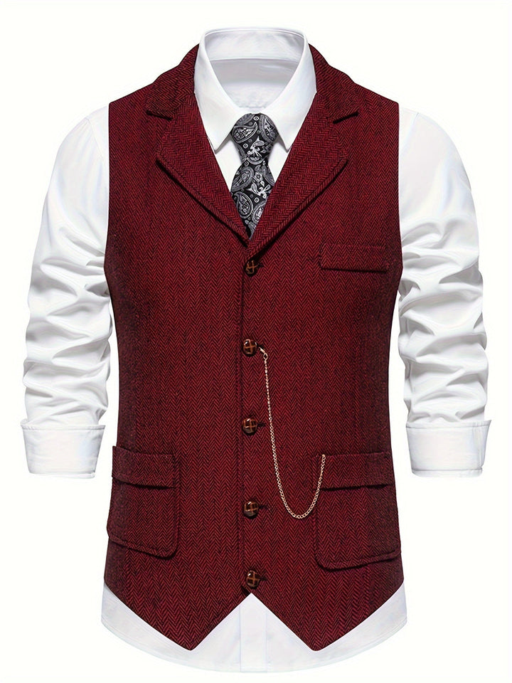 Versatile men's herringbone waistcoat for formal occasions, business attire, or as a stylish wedding vest.