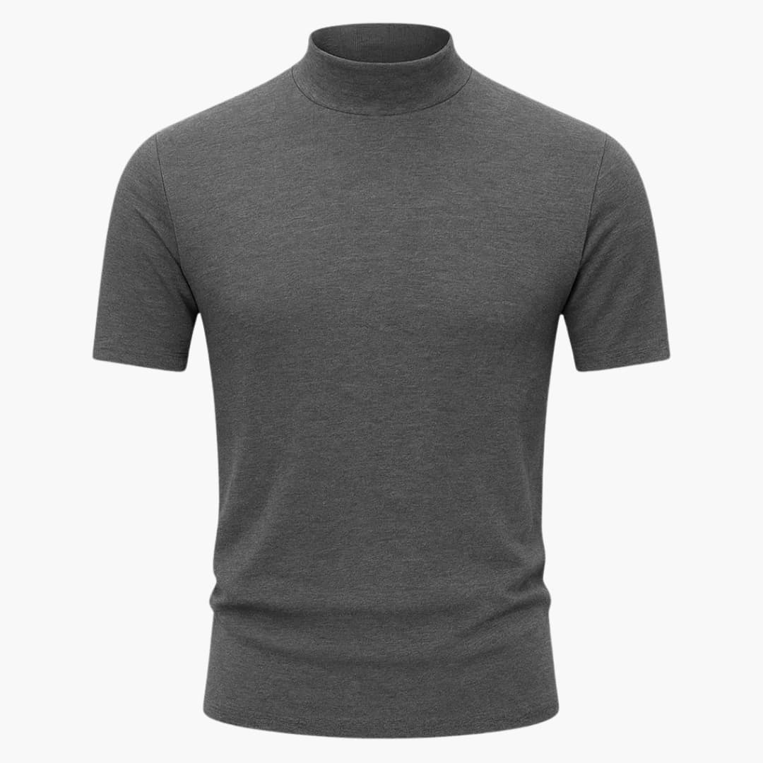 Stylish men's mock neck short sleeve t-shirt, slim fit for a modern look. Versatile men's casual wear.