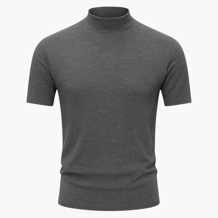 Stylish men's mock neck short sleeve t-shirt, slim fit for a modern look. Versatile men's casual wear.
