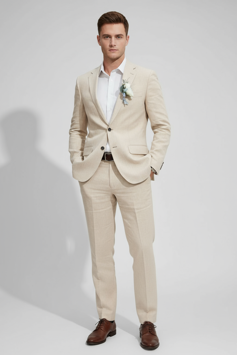Men's slim fit navy two-piece suit, ideal for weddings, proms & formal events.