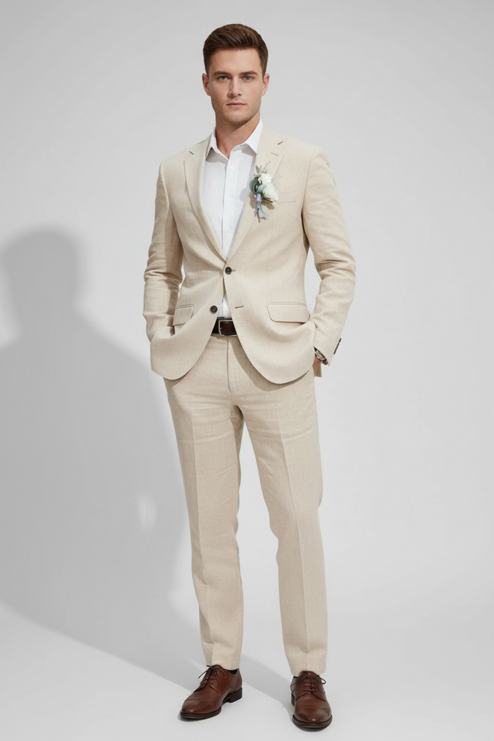 Men's slim fit navy two-piece suit, ideal for weddings, proms & formal events.