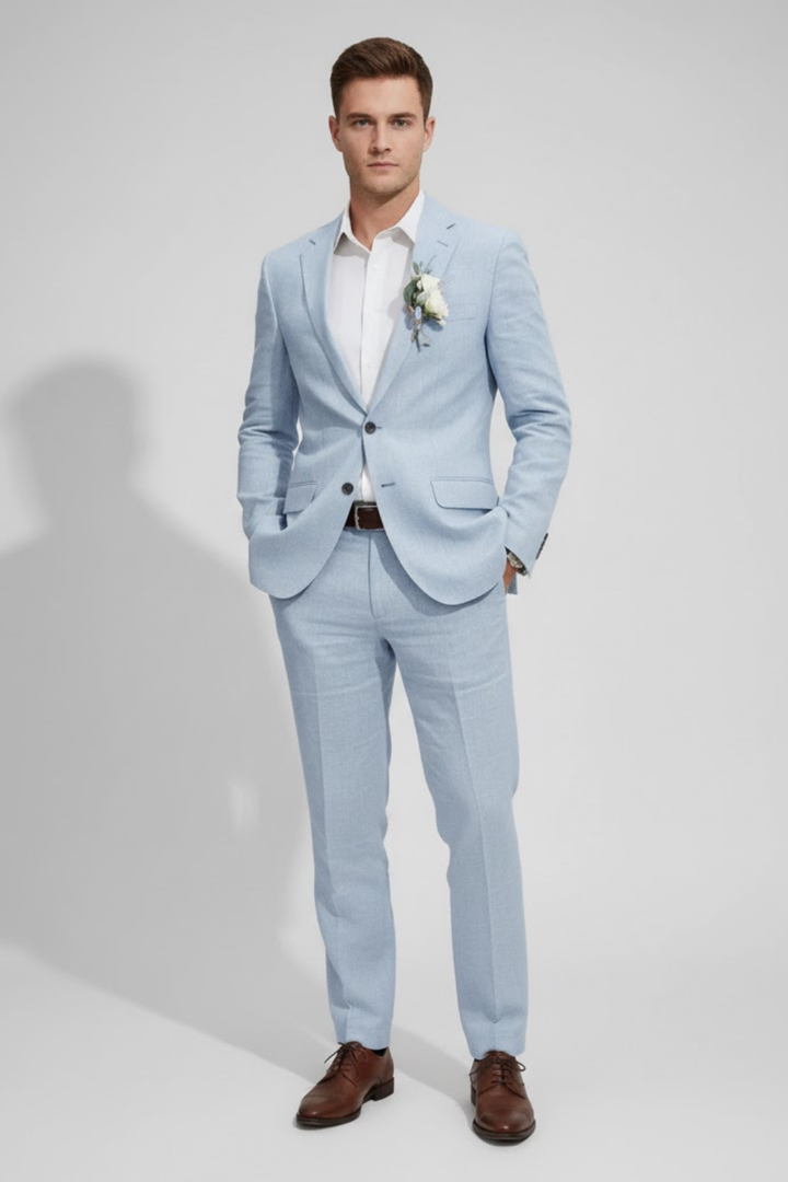 Stylish gray slim fit men's suit set, a versatile two-piece for formal event attire.