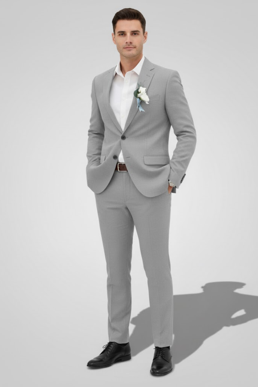Designer slim fit men's suit with modern tailoring; a fashionable choice for wedding & event wear.