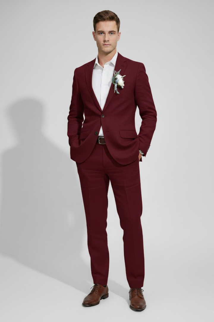 Comfortable & stylish men's slim fit summer suit, ideal for outdoor weddings & formal event attire.