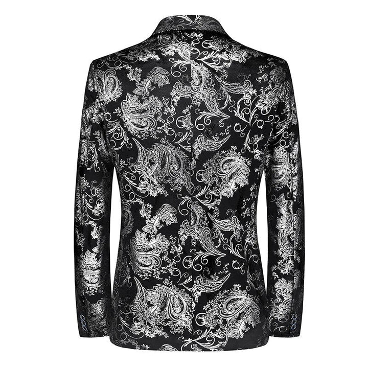 Stylish men's patterned slim-fit blazer jacket for special occasions, parties, or a contemporary business look.