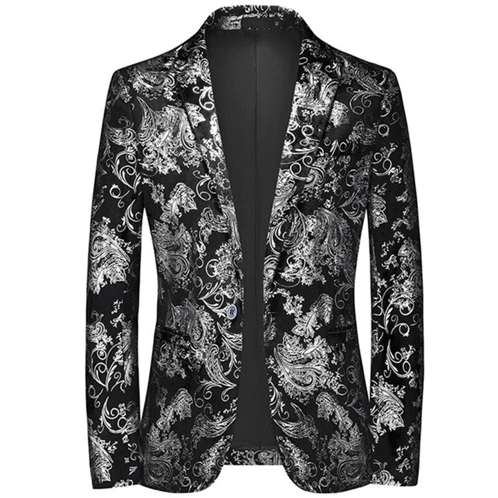 Elegant men's patterned slim-fit blazer, a stylish jacket for formal events, business casual, or evening wear.