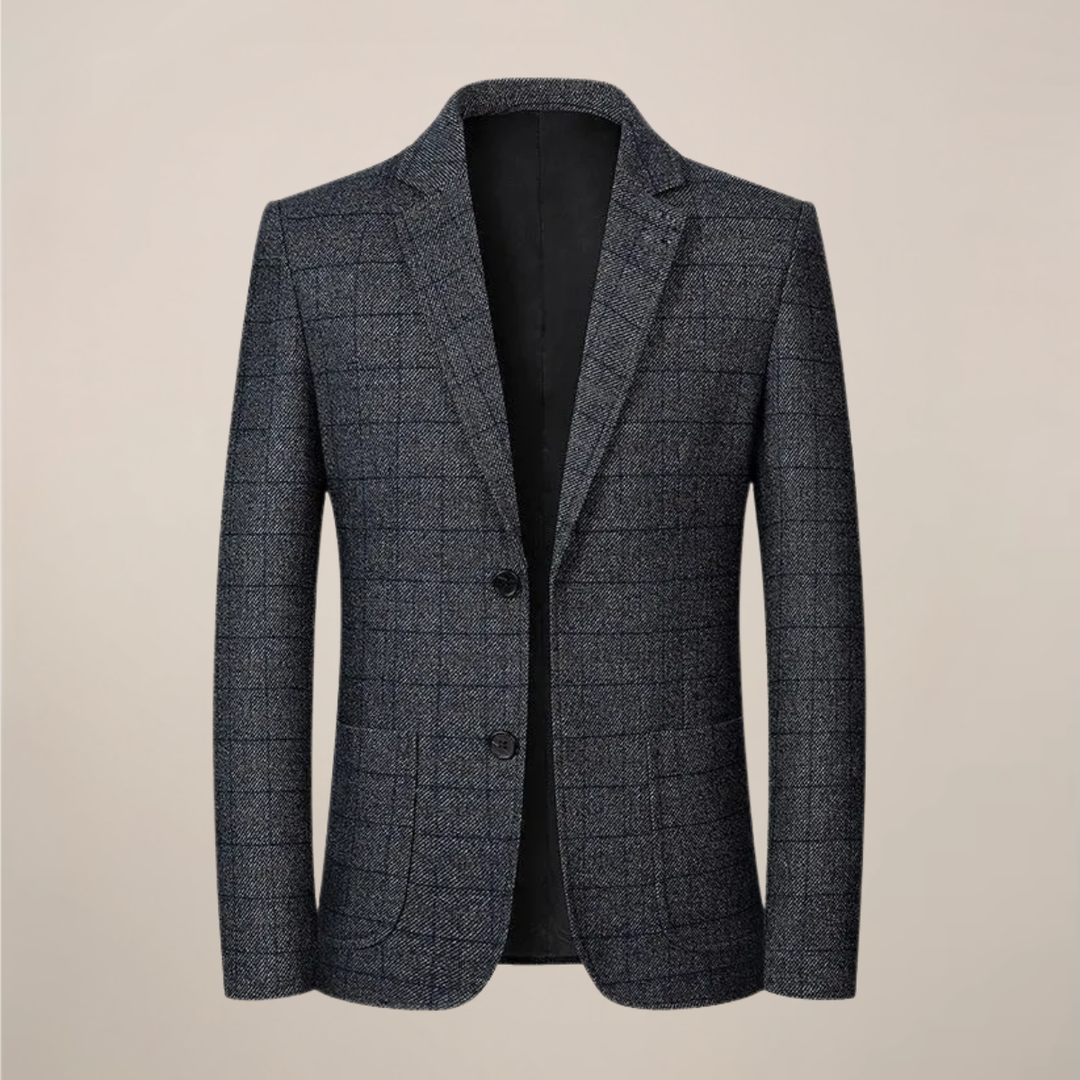 Stylish men's slim fit plaid blazer with vintage check pattern. Versatile for business, casual, & events.