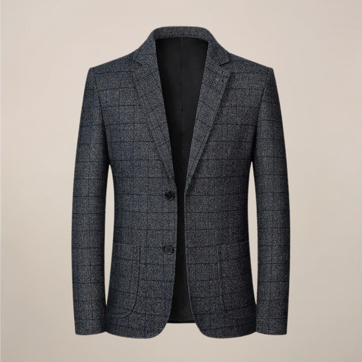 Stylish men's slim fit plaid blazer with vintage check pattern. Versatile for business, casual, & events.