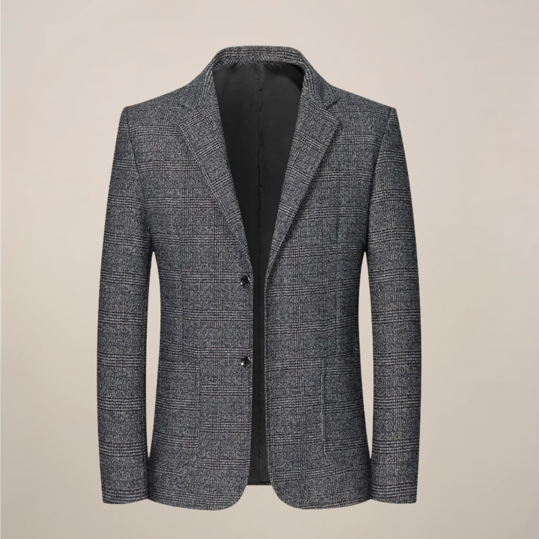Classic men's slim fit plaid blazer. Vintage check jacket, ideal for fall fashion & spring outerwear.