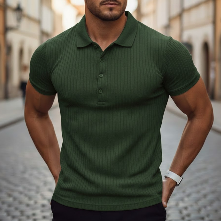 Modern men's slim fit polo shirt with short sleeves & classic collar. Great for everyday wear.