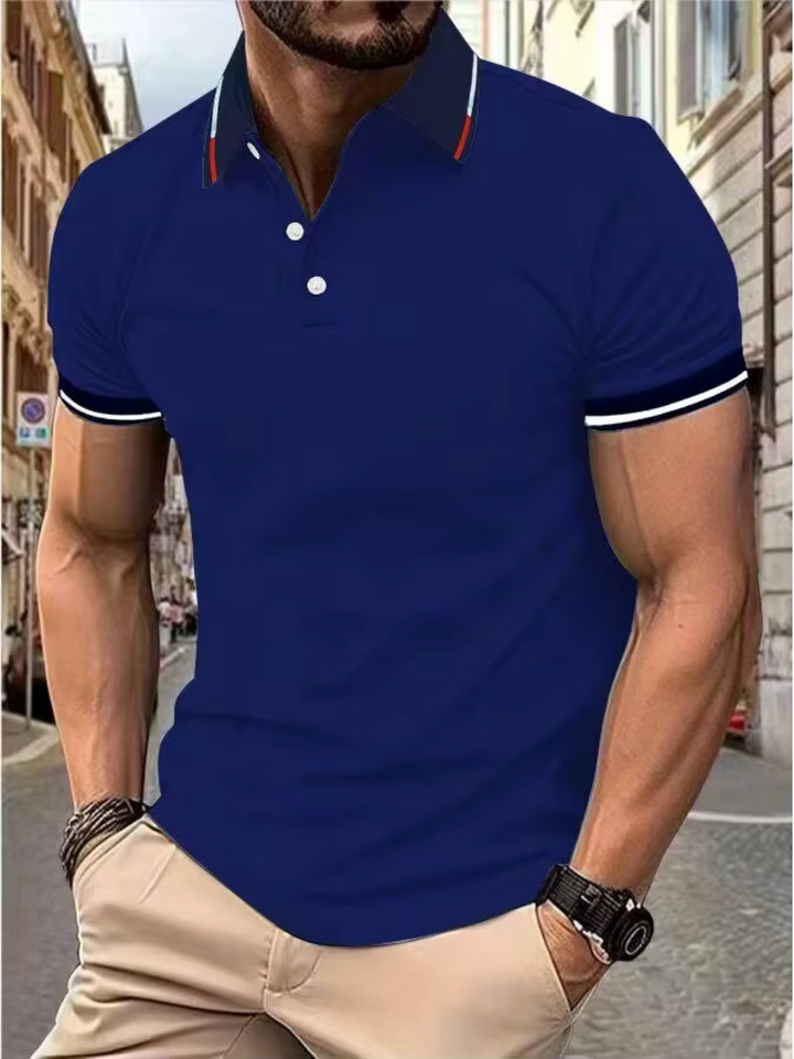 Modern slim fit men's short sleeve polo shirt, solid color, a versatile top for any casual occasion.