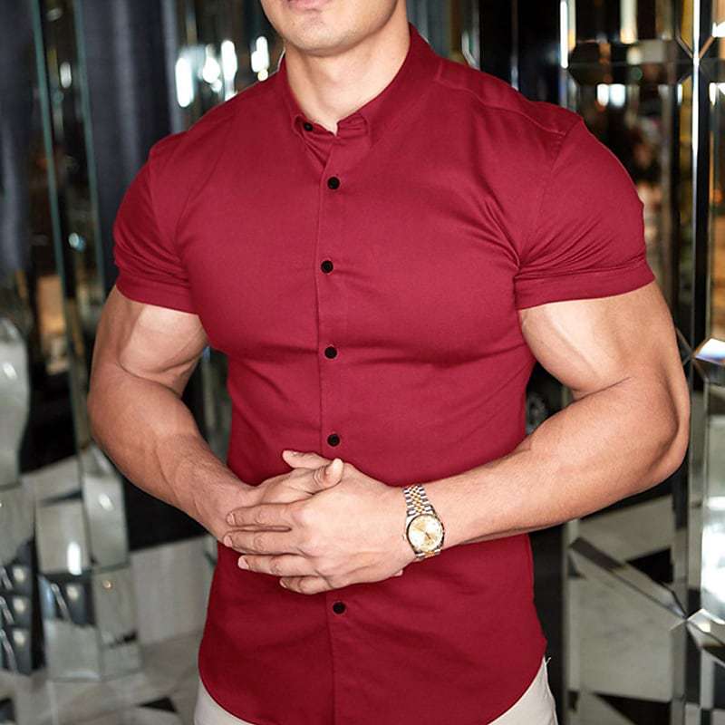 Men's slim fit short sleeve shirt in a lightweight, breathable fabric, perfect for versatile casual wear.