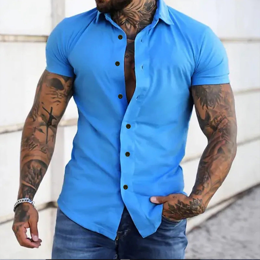 Breathable men's slim fit short sleeve shirt. Lightweight, easy care, and perfect for spring/summer style.