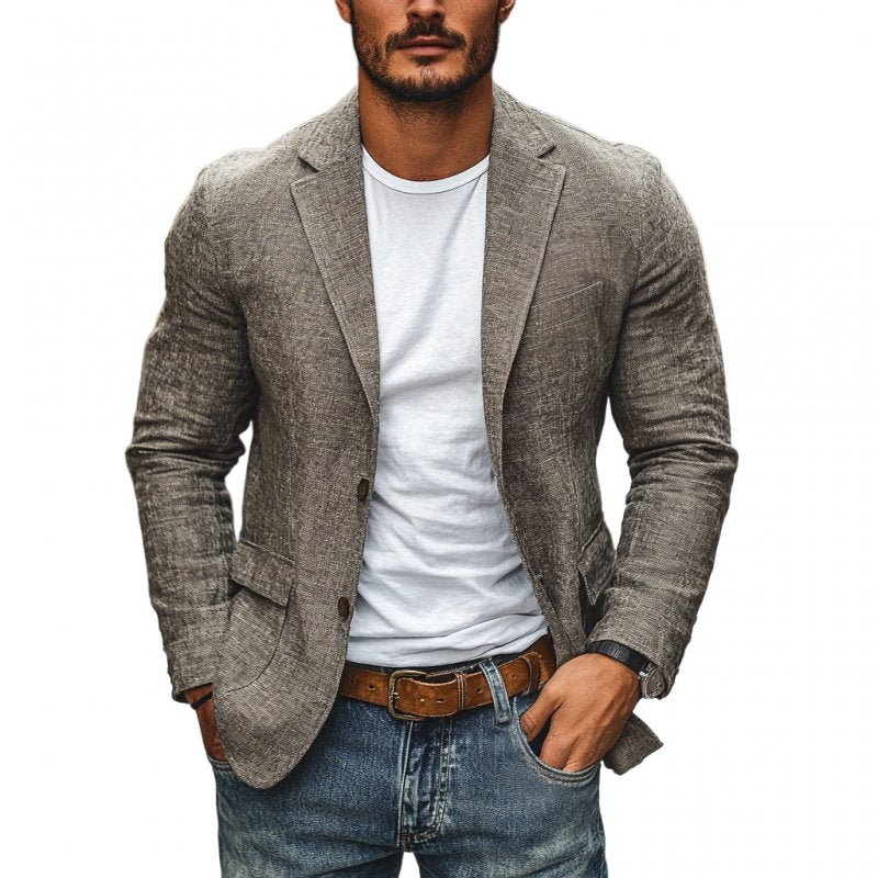 Men's slim fit single-breasted blazer for warm weather. Smart casual & business appropriate summer style.