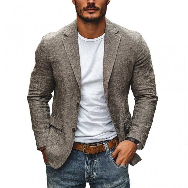 Men's slim fit single-breasted blazer for warm weather. Smart casual & business appropriate summer style.