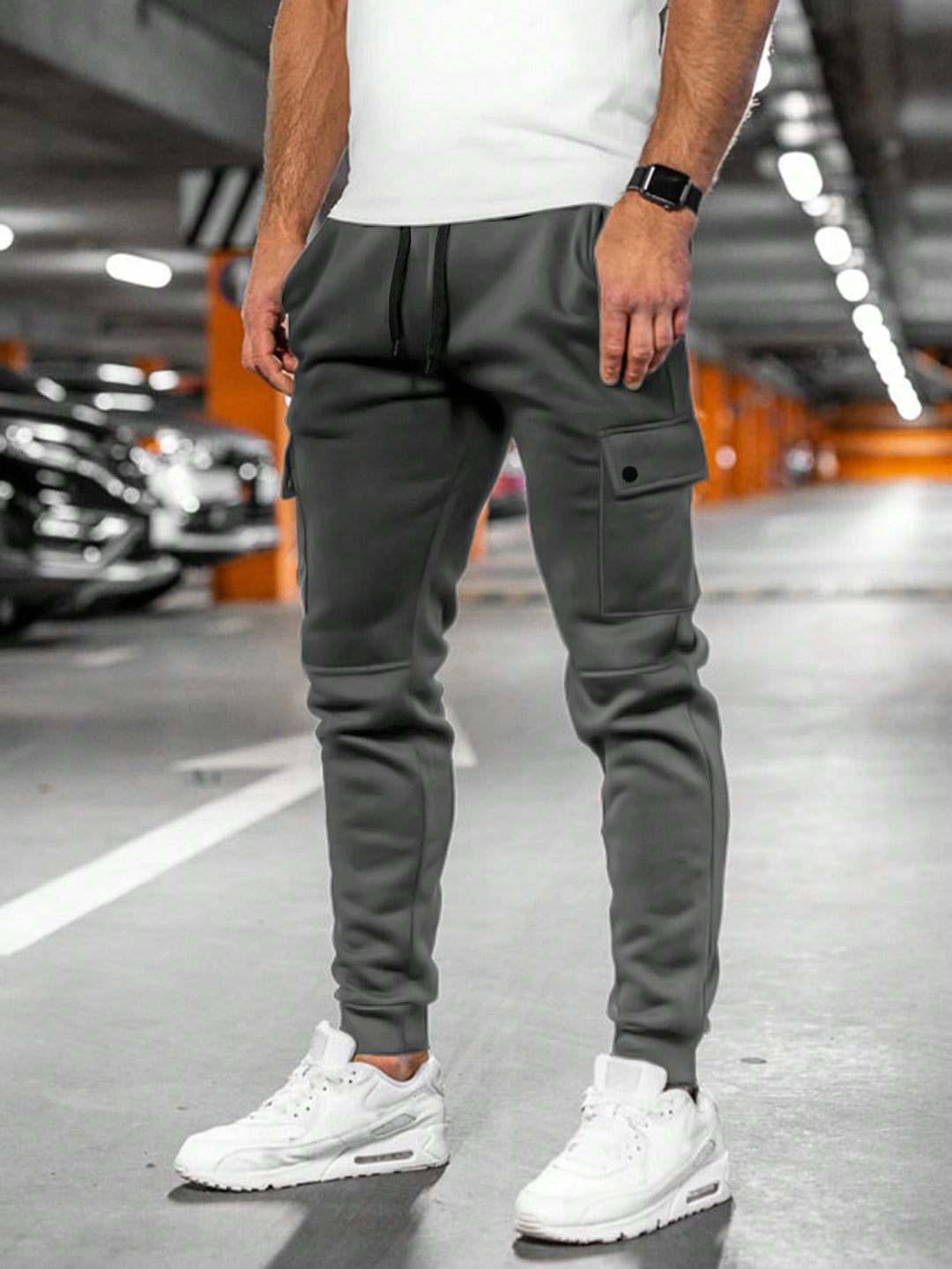 Stylish men's slim-fit joggers, versatile for casual wear and athletic activities.