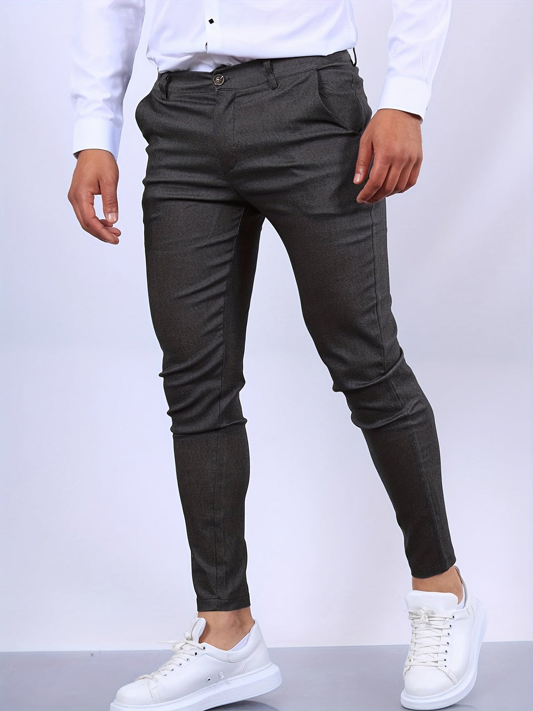 High-quality men's slim fit stretch chino trousers, combining comfort & style.