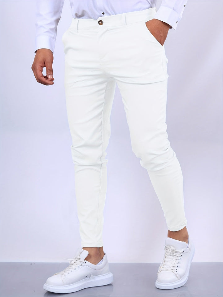Men's office wear slim fit stretch chino pants, offering a sharp, professional look.