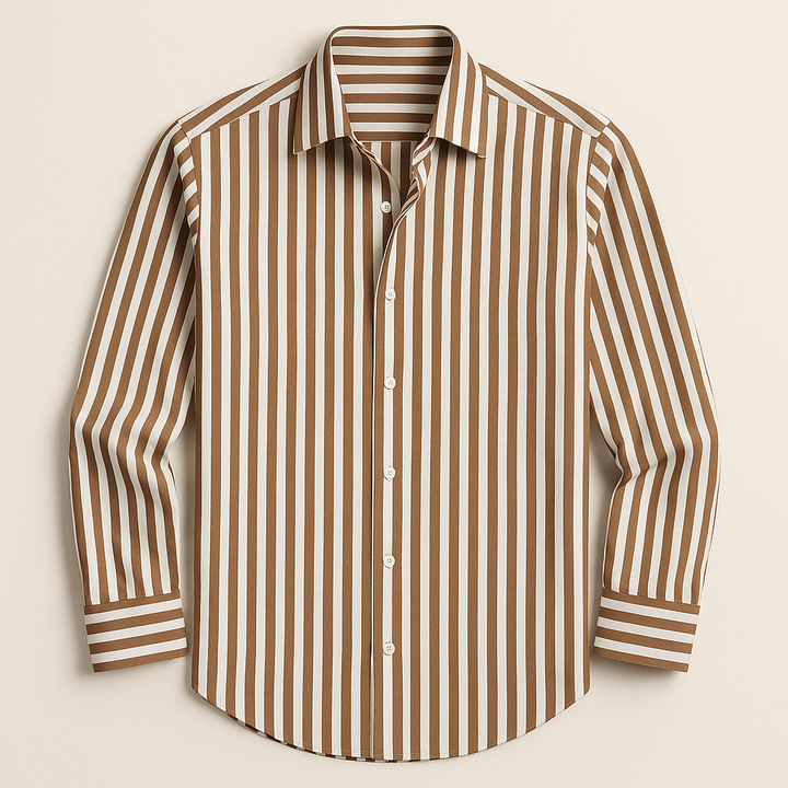 Men's striped polo shirt with a collared design, offering a versatile and easy-care option for casual wear.