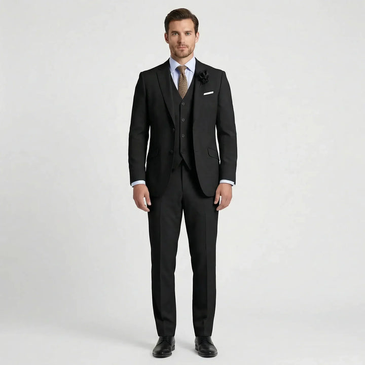 Beige men's slim-fit three-piece suit, Alessio, ideal wedding suit or formal business attire.