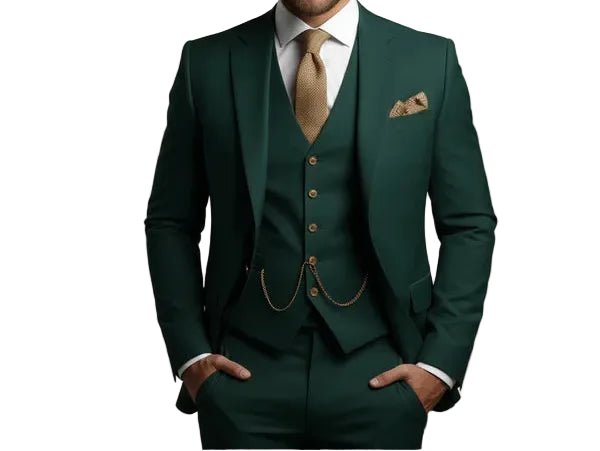 High-quality men's slim fit three-piece suit for a sharp wedding or formal event look.