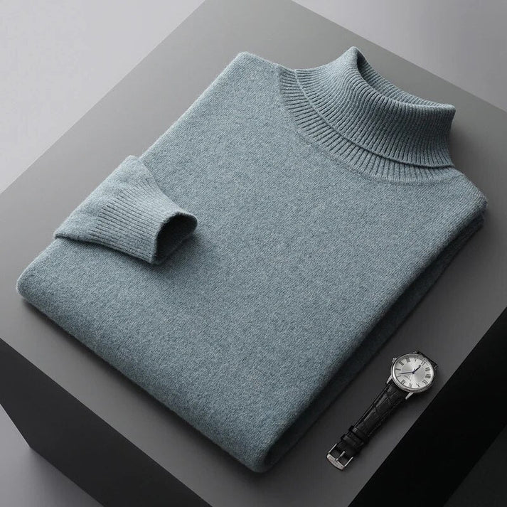 Men's slim fit turtleneck sweater in a versatile color, perfect for modern winter fashion & casual wear.