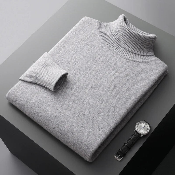 Cozy men's turtleneck sweater, ideal winter wear. Slim fit, long sleeve for versatile modern layering.